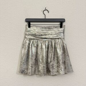 RAMY BROOK Melody Mini Skirt Gold Metallic Smocked Waist Silk Blend NWOT